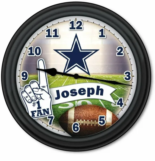 Dallas COWBOYS Football Fan PERSONALIZED Wall Clock - Man Cave football - GREAT GIFT