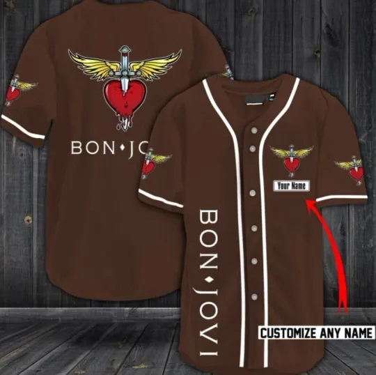 Discover Personalized Unisex Bon Jovi Band Printed Baseball Jersey Shirt