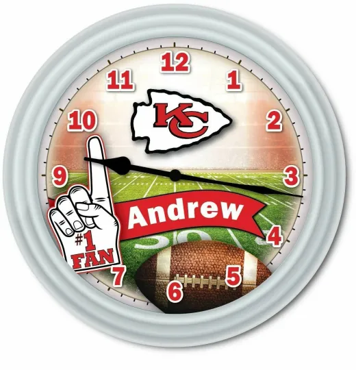Kansas City CHIEFS Football Fan PERSONALIZED Wall Clock - Man Cave football - GIFT