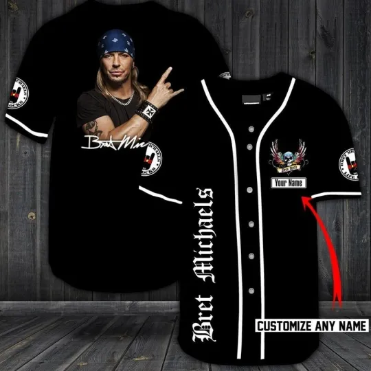 Discover Personalized Unisex Bret Michaels Band Printed Baseball Jersey