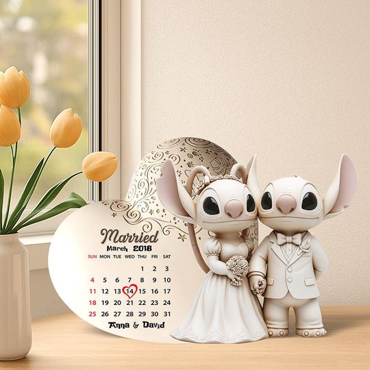 Custom Stitch Couple Acrylic Plaque Valentines Day, Disney Couple Plaque, Stitch and Angel Valentine's Gift for Couples, Anniversary Gift