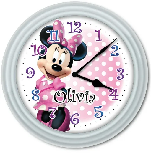 Discover Minnie Mouse Clubhouse PERSONALIZED Wall Clock - Disney Kids Girls Bedroom GIFT