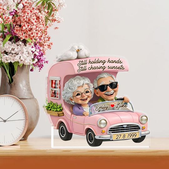 Personalized Couple Acrylic Plaque, Custom Names & Date, Valentine Gift, Anniversary Gift for Grandparents Holding Hands Love Quote Decor