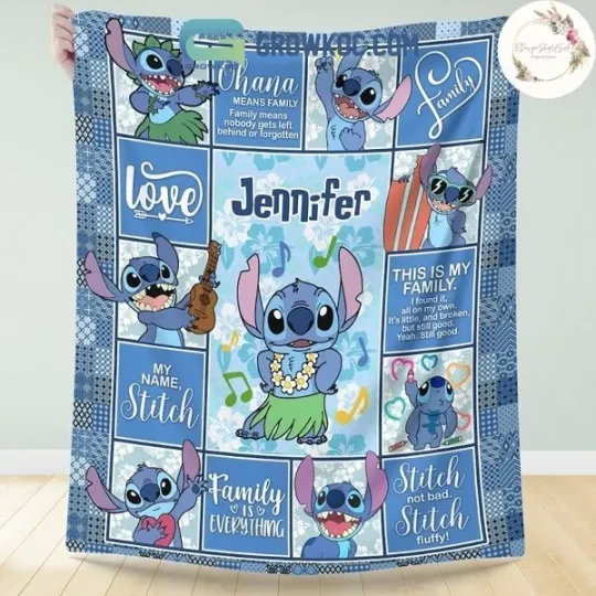 Personalized Ohana Means Family Hawaii Stitch Fleece Quilt Blanket