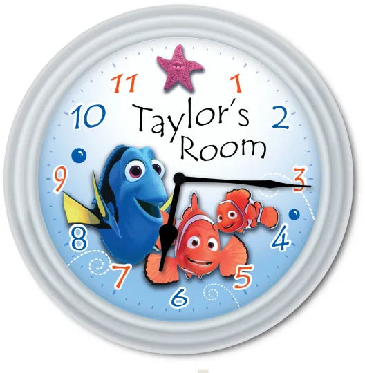 Discover Nemo PERSONALIZED Wall Clock - Disney Dory Ocean Kids Bedroom Bathroom - GIFT