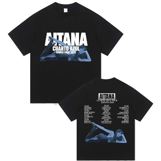 Discover Aitana Cuarto Azul World Tour 2026 Print T Shirts Men Women Hip Hop Vintage Fashion Cotton Short Sleeve T-shirt Fans Streetwear