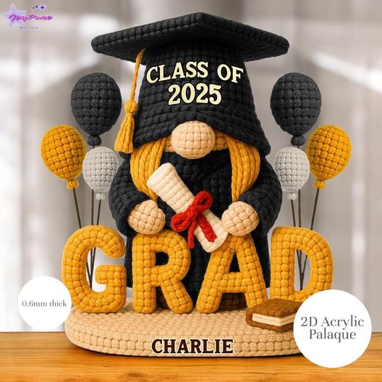 Gnome Graduation 2D Acrylic Plaque, Personalized Graduate Keepsake Decor, Cute Graduation Gift for Students, Class of 2026 Display
