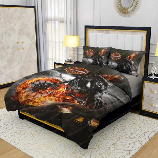 Discover H daviidson's Skulls Fire Full Bedding Duvet Cover Set