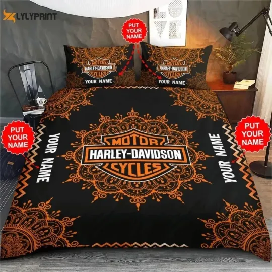 Discover Harley-Davids0n Motorcycle Design Duvet Cover Bedding Set Gift For Fans