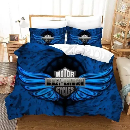 Discover 3D Blue HarleyDavids0n Motorcycle Quilt Cover Set Bedding Set For Fan