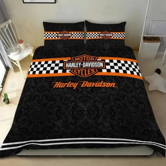 Discover Haarleyy daviidson's Motorcycle Pattern Background Bedding Set