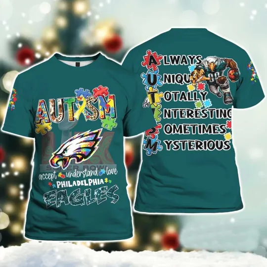 Discover Eagle Super Bowl Autism Awareness 3D T-Shirt