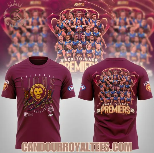 Discover Brisbane Lions Back to Back AFL Premiers 2025 3D T-Shirt