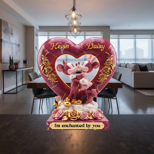 Discover Personalized Mickey And Minnie I'm Enchanted By You Acrylic Plaque, Custom Couple Gift, Romantic Anniversary Decor