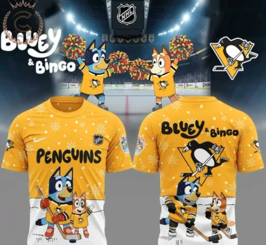 Discover Pittsburgh Penguins BlueyDad Dad and Bingo 3D T-Shirt