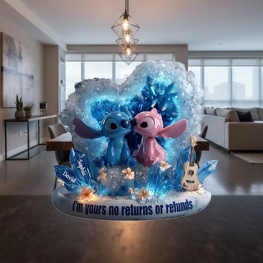 Discover Personalized Stitch And Angel Couple Acrylic Plaque, Custom Name Stitch Love Plaque, Cute Cartoon Couple Gift, Anniversary Gift For Neck