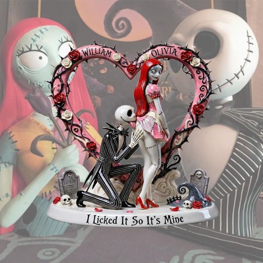 Custom Name Jack Skellington and Sally Acrylic Plaque, Dark Romance Love Gift, Gothic Couple Heart Acrylic Plaque, Gift For Couple