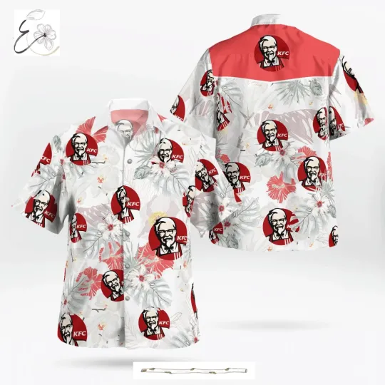 Discover KFC Fast Food All Over Print 3D Flowery Aloha Summer Beach Hawaiian Shirt