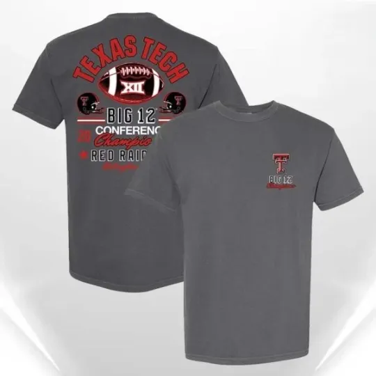 Discover Red Raiders Charcoal 2025 Big 12 Football Champions Unisex T-Shirt