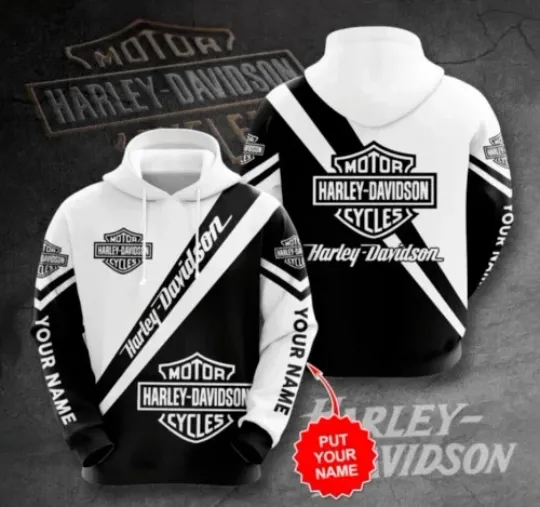 Discover Haarleyy daviidson's Hoodie White Black 3D Printing Hoodie, Gift For Xmast New Year