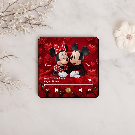 Personalized Romantic Mickey & Minnie Love Magnet, Custom Name Couple Fridge Magnet, Cute Disney Valentine Gift