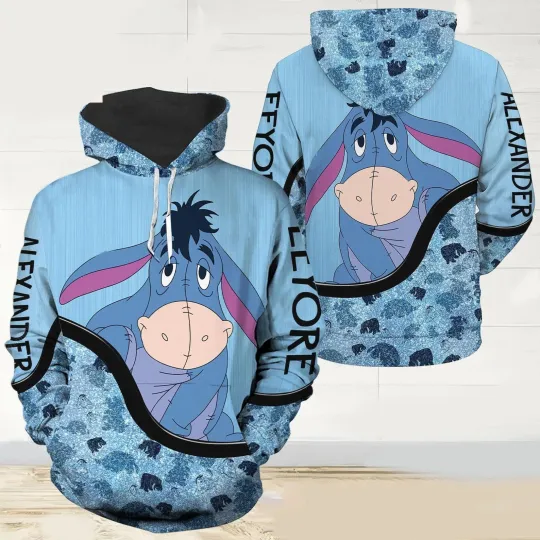Discover Personalized Never Too Old For Eeyore Donkey Winnie The Pooh Hoodie 3D Printed