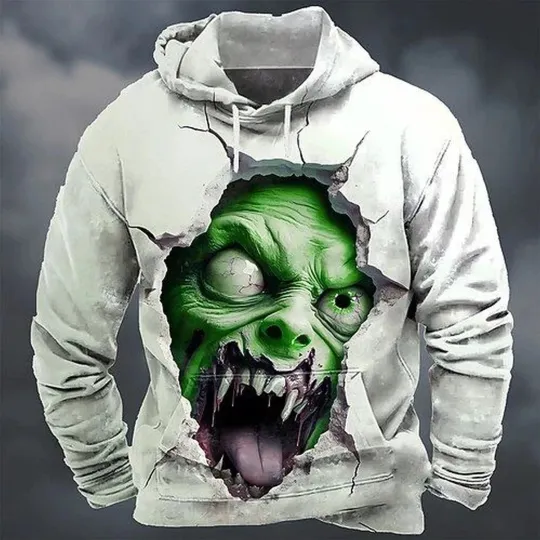 Discover 3D Zombie Face Hoodie Horror Breakout Graphic Halloween Pullover Unisex S-5XL