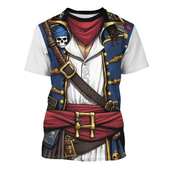 Discover Mens Funny Pirate Captain Cosplay Costume Party 3D T-Shirt