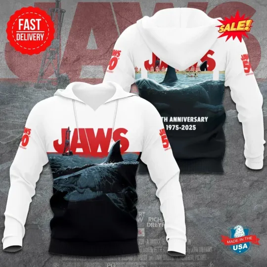 Discover Jaws 50 Anniversary Polyester 3D Hoodie S-5XL For Men Women
