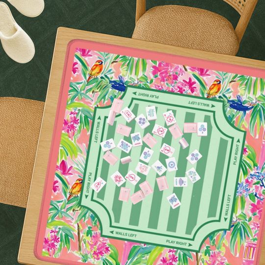 Discover Green Chinoiserie Mahjong Mat, Colorful Mahjong Gift Mat, Stripe Game Mat, American Mahjong Accessories, Mahj Table Mat, Mahjong Tile Mat