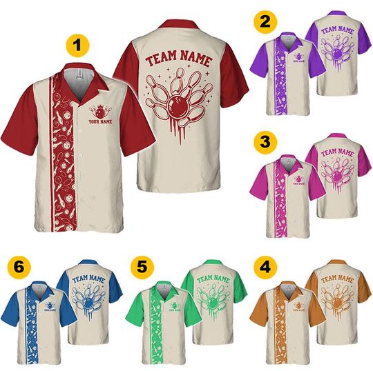 Discover Personalized Retro Bowling Hawaiian Shirt, Matching Bowling Team Shirt, Bowling Lover Gift