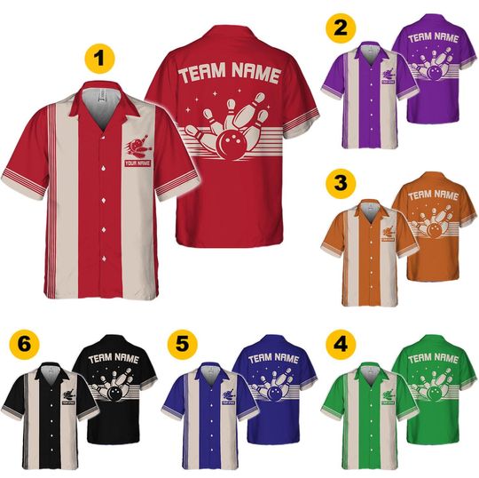 Discover Personalized Retro Bowling Hawaiian Shirt, Matching Bowling Team Shirt, Bowling Lover Gift