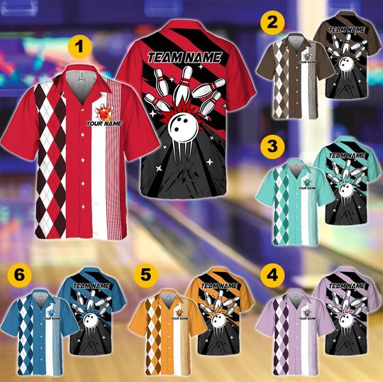 Discover Personalized Retro Bowling Hawaiian Shirt, Matching Bowling Team Shirt, Bowling Lover Gift