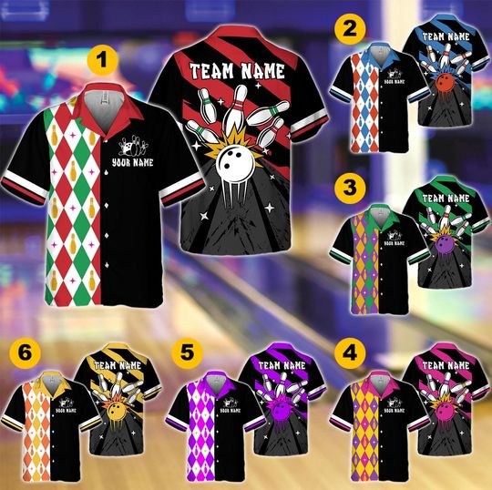 Discover Personalized Retro Bowling Hawaiian Shirt, Matching Bowling Team Shirt, Bowling Lover Gift
