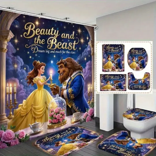 Discover Beauty and the Beast Cartoon Shower Curtain or Bathroom Sets