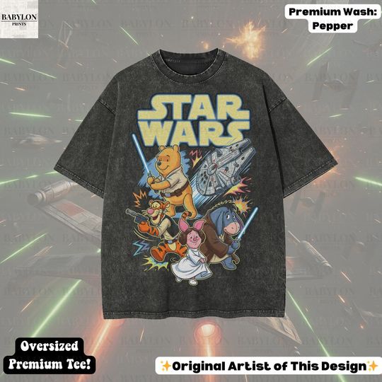 Discover Oversized Star Wars Winnie the Pooh T-Shirt with Jedi Pooh and Friends Design