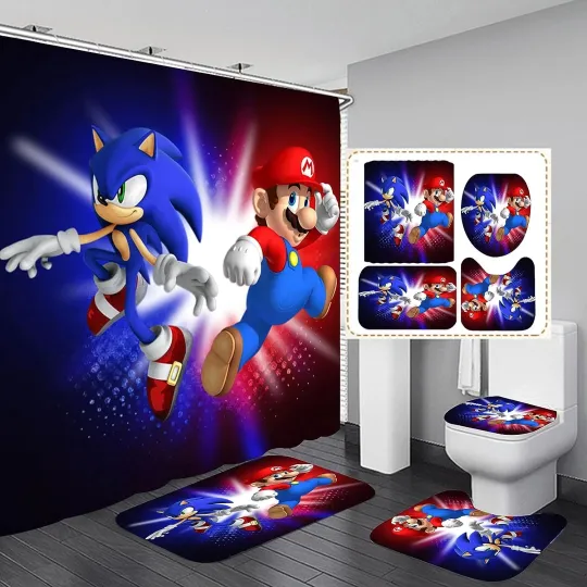 Discover Super Sonic and Mario Cartoon Shower Curtain or Bathroom Sets