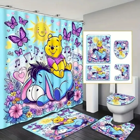 Discover Cute Cartoon Winnie The Pooh Printed Shower Curtain or Bathroom Sets For Fan