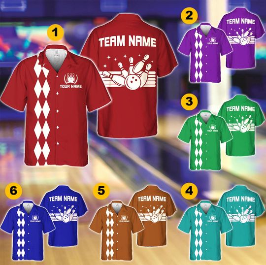 Discover Personalized Retro Bowling Hawaiian Shirt, Matching Bowling Team Shirt, Bowling Lover Gift