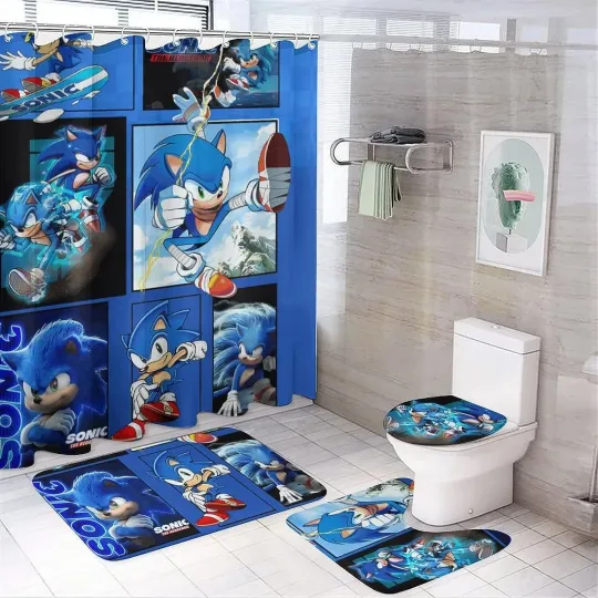 Discover Movies Cartoon Sonic the Hedgehog Printed Shower Curtain or Bathroom Sets