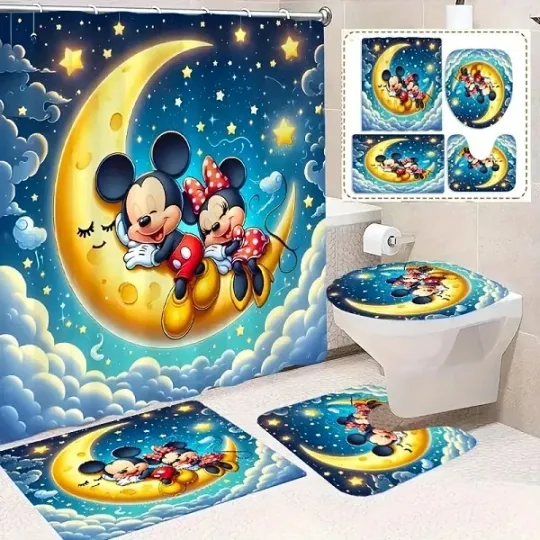 Discover Mickey Minnie On The Moon Shower Curtain or Bathroom Sets.