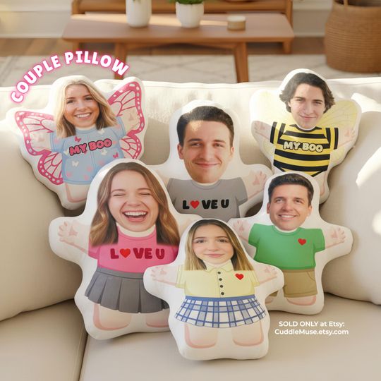 Discover Customized Face Photo Pillow - DIY Cute Girl Plush Pillow, Couple Toys Dolls, Birthday Gift For Him & Her, Valentine's Day gift
