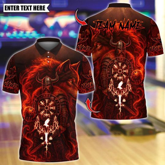 Discover Personalized Bowling Polo Shirt, Viking Warrior And Wolf With Bowling Shirt, Bowling Polo for Men