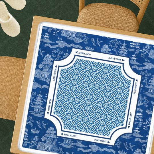 Discover Mahjong Mat Chinoiserie, Colorful Mahjong Gift Mat, Blue Toile Game Mat, American Mahjong Accessories, Mahj Table Mat, Mahjong Tile Mat