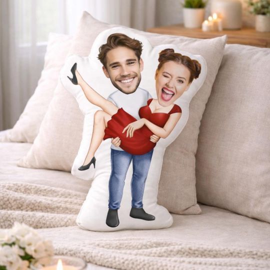 Discover Personalized Couple Photo Pillow, Custom Face Pillow from Photo, Romantic Anniversary Gift, Valentine Gift for Couples