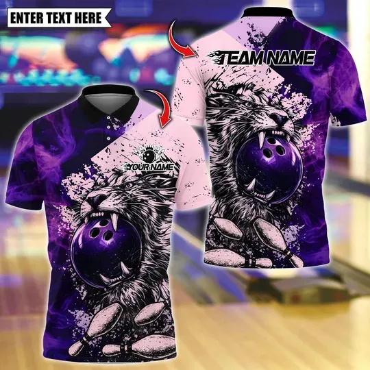 Discover Personalized Bowling Polo Shirt, Brave Tiger Bowling Shirt, Bowling Polo for Men