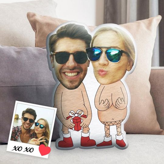Discover Personalized Funny Couple Photo Pillow, Valentine's Day Gift for Boyfriend Girlfriend, Custom Face Couple Plush Pillow, Anniverasary Gift