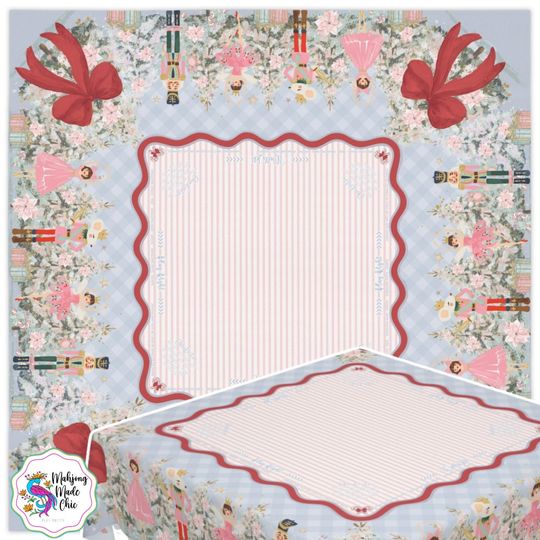 Discover Blue Christmas Mahjong Tablecloth With Instructions, Nutcracker Coquette Bow Charleston Rules Table Cover, Mahj Directions, Mah Jongg Decor