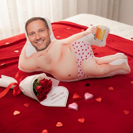 Discover Custom Face Couple Photo Plush Pillow: Personalized Valentine's Day Couple Cushion