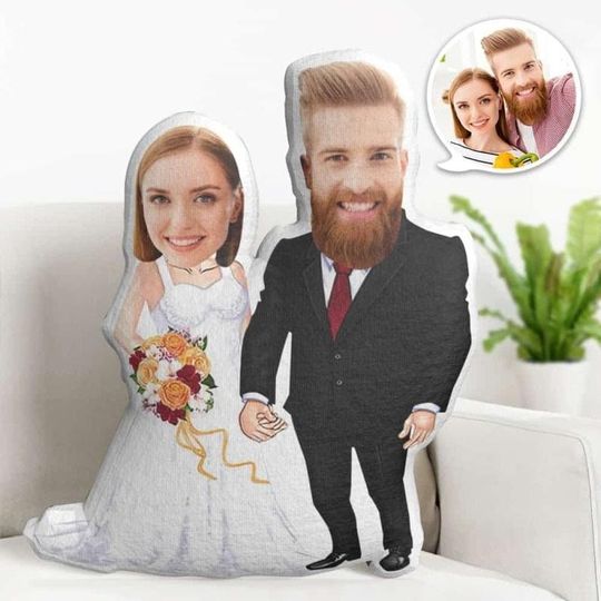Discover Valentine's Day Custom Face Pillow, Couple Wedding Face Doll, Personalized Romantic Gift, Unique Pillow For Lover, Personalized Minime Plush
